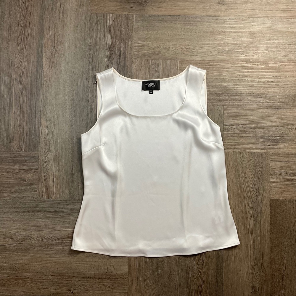 St John Caviar Satin Scoop Neck Shell Tank Top Womens Medium White Classic Bride